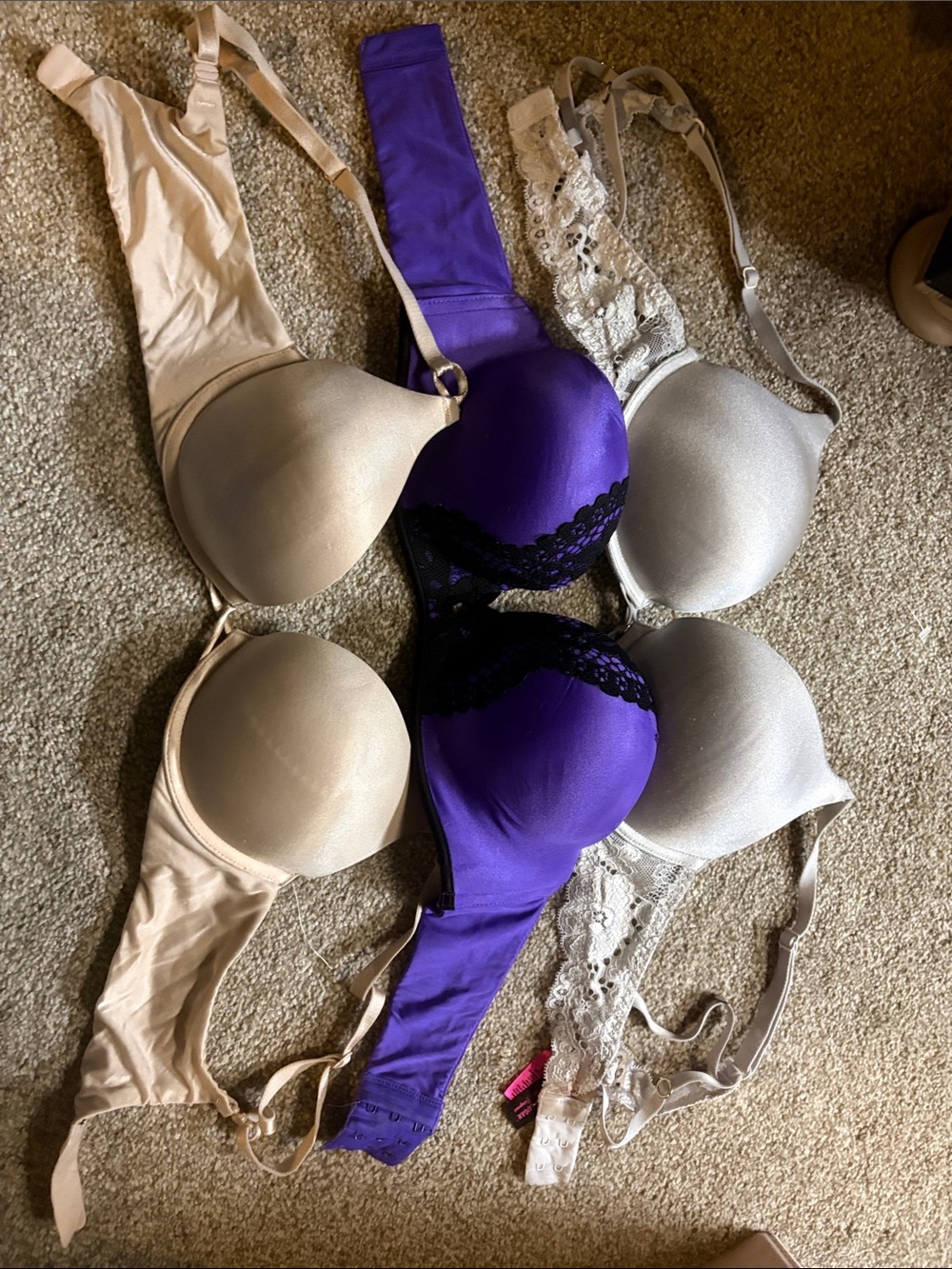 Victoria's Secret Purple and Nude Lace-Trim T-Shirt Bra